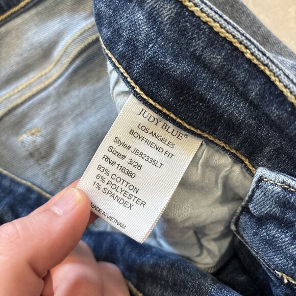 Judy Blue Jeans Womens 26/30 Blue Denim Boyfriend Medium Wash Stretch Pockets - Picture 4 of 6